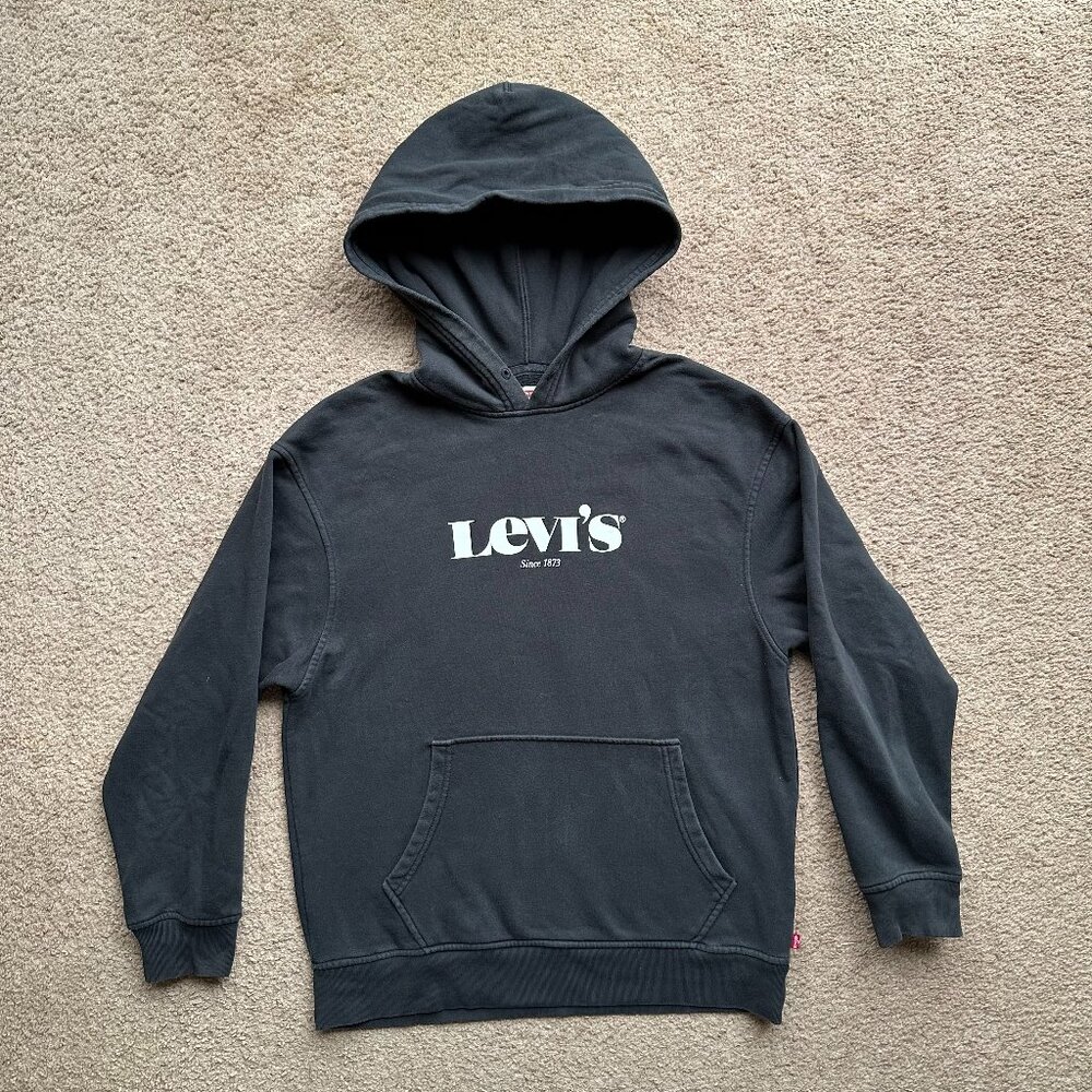 Levi's Sweatshirt Mens Small Hoodie Pullover Black Pockets Relaxed